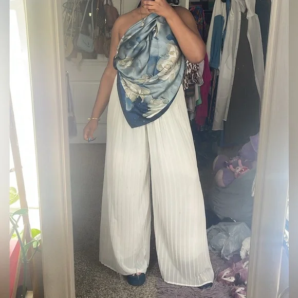 Japna Cream Pleated Extra-Wide Flowy Pants - Picture 13 of 13